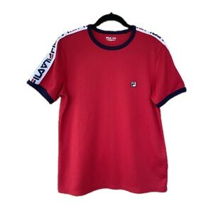Fila Red T-Shirt with Navy and White Embroidered Sleeve Accents